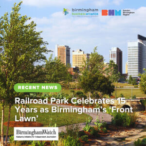 Railroad park graphic explaining Birmingham Watch article