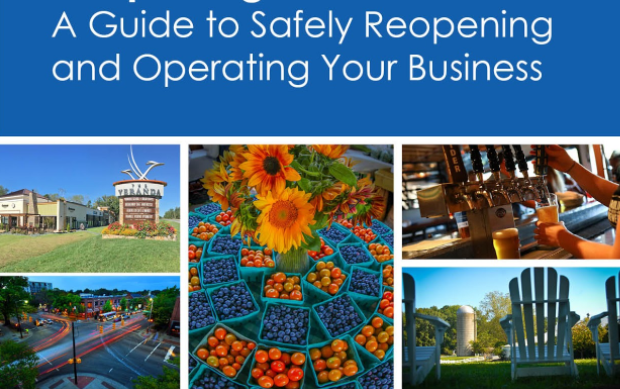 A collage of images with the title "a guide to safely reopening and operating your business"