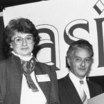 Susan Bonzi, receiving award The award is 1982 ISI Information Science Dissertation Scholarship. Manfred Kochen is on right