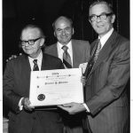 Jesse Shera receiving 1973 Award of Merit, with John Sherrod, Ken Broome