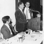 Gerald Salton (at podium). Jules Bergman, ABC News (seated) and Dale Baker. Salton is receiving 1975 Best IS Book Award