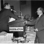 Wilf Lancaster receiving Best Information Science Book Award from Charles P. Bourne (president)
