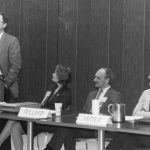 Thomas J. Waldhart chairing a session: User Needs and User Behavior. Also pictured are ______ Miller, Richard Pollard, Steve Hardin