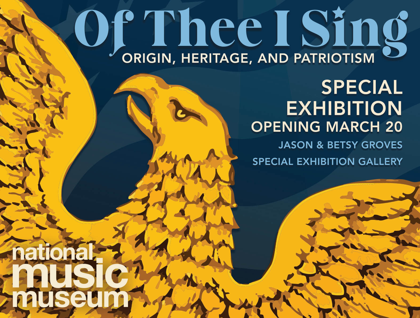 Of Thee I sing graphic with a golden eagle and informative text.