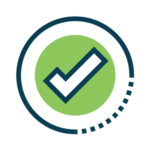 Checkmark icon with a dark blue outer circle outline and light green inner circle.