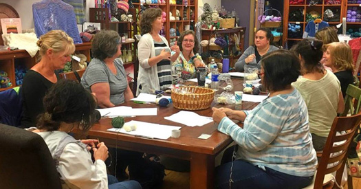 Knitting class with a group of women