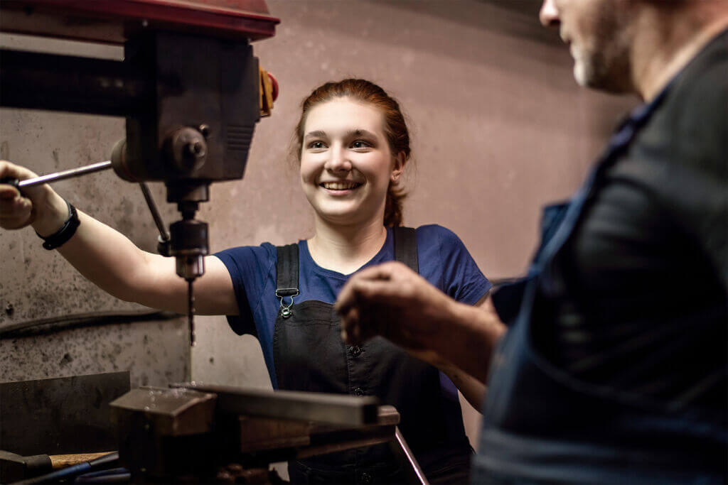 Young girl participating in work-based learning
