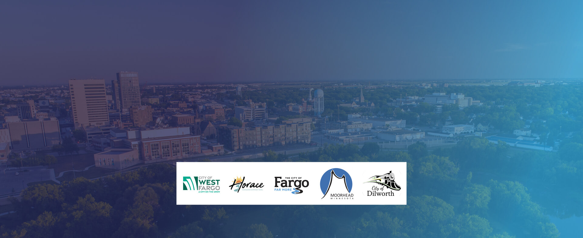 West Fargo, Horace, Fargo, Moorhead, Dilworth metro background with each city logo