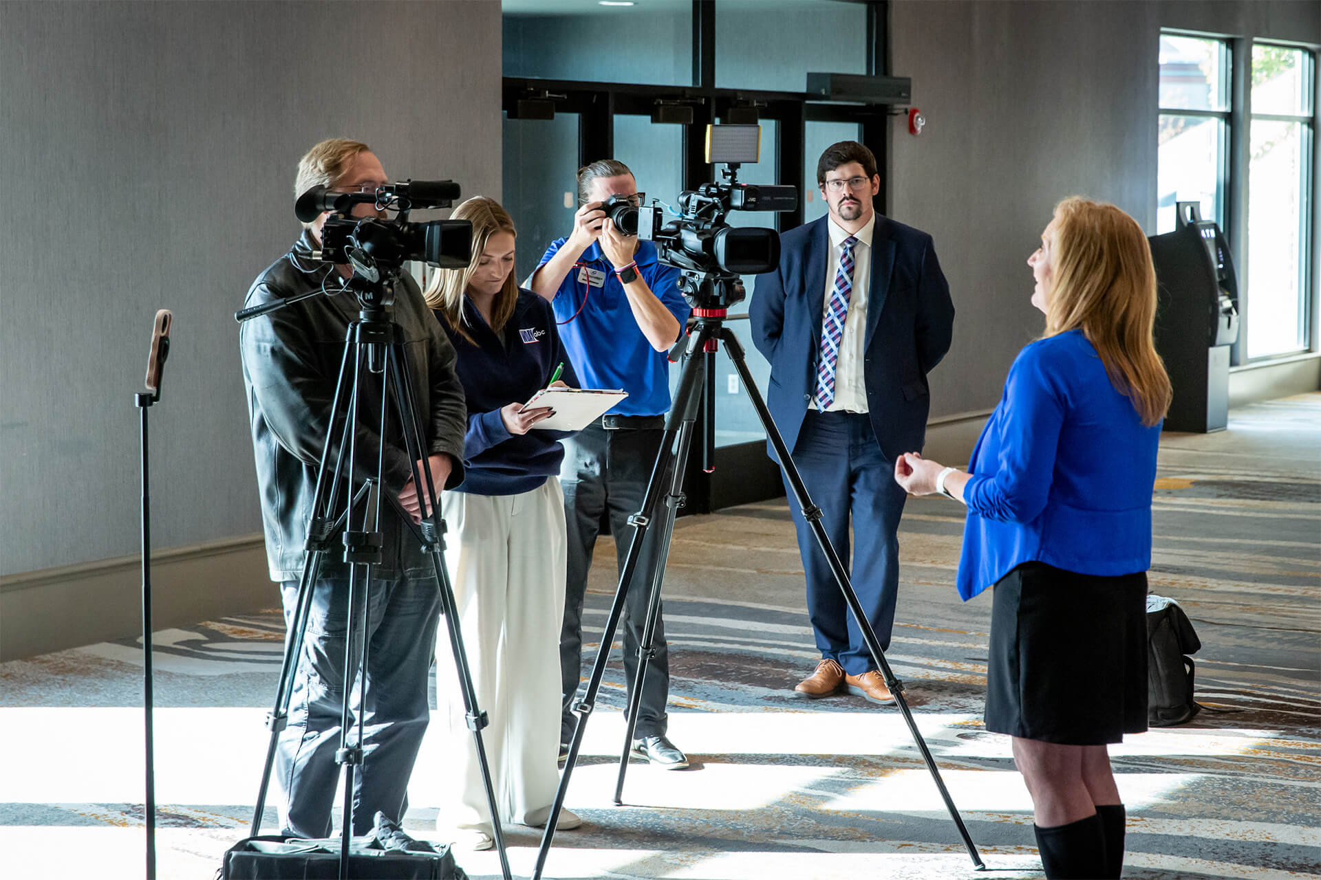 FMWF Chamber President and CEO Shannon Full talks to local media about the new Center for Civic Engagement.
