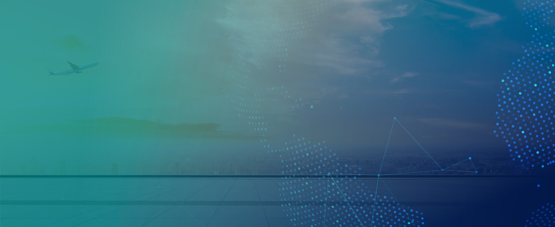 The Chamber's Annual Meeting background - plane flying across the sky with blue and teal color overlay