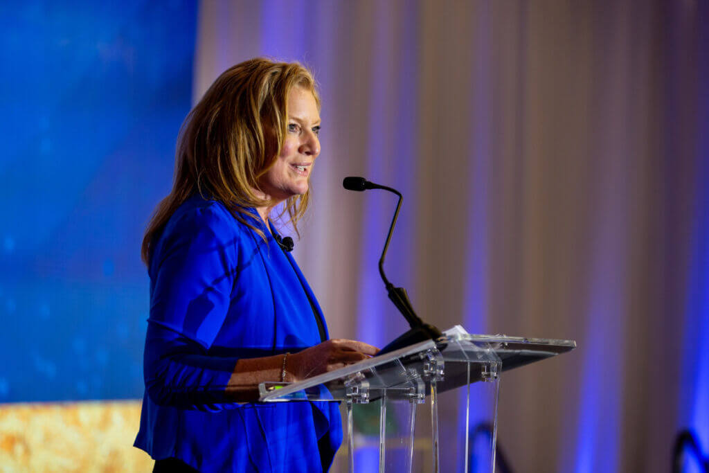 Shannon Full, President and CEO of the Fargo Moorhead West Fargo Chamber, addresses attendees at the 2025 Chamber Celebration.