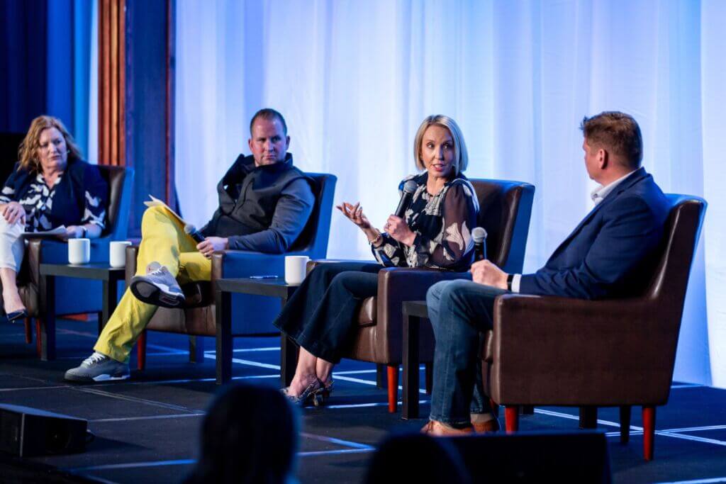 Business leaders participate in a panel discussion during The Chamber’s 2026 Annual Meeting, sharing how engagement strengthens leadership and the region’s future.