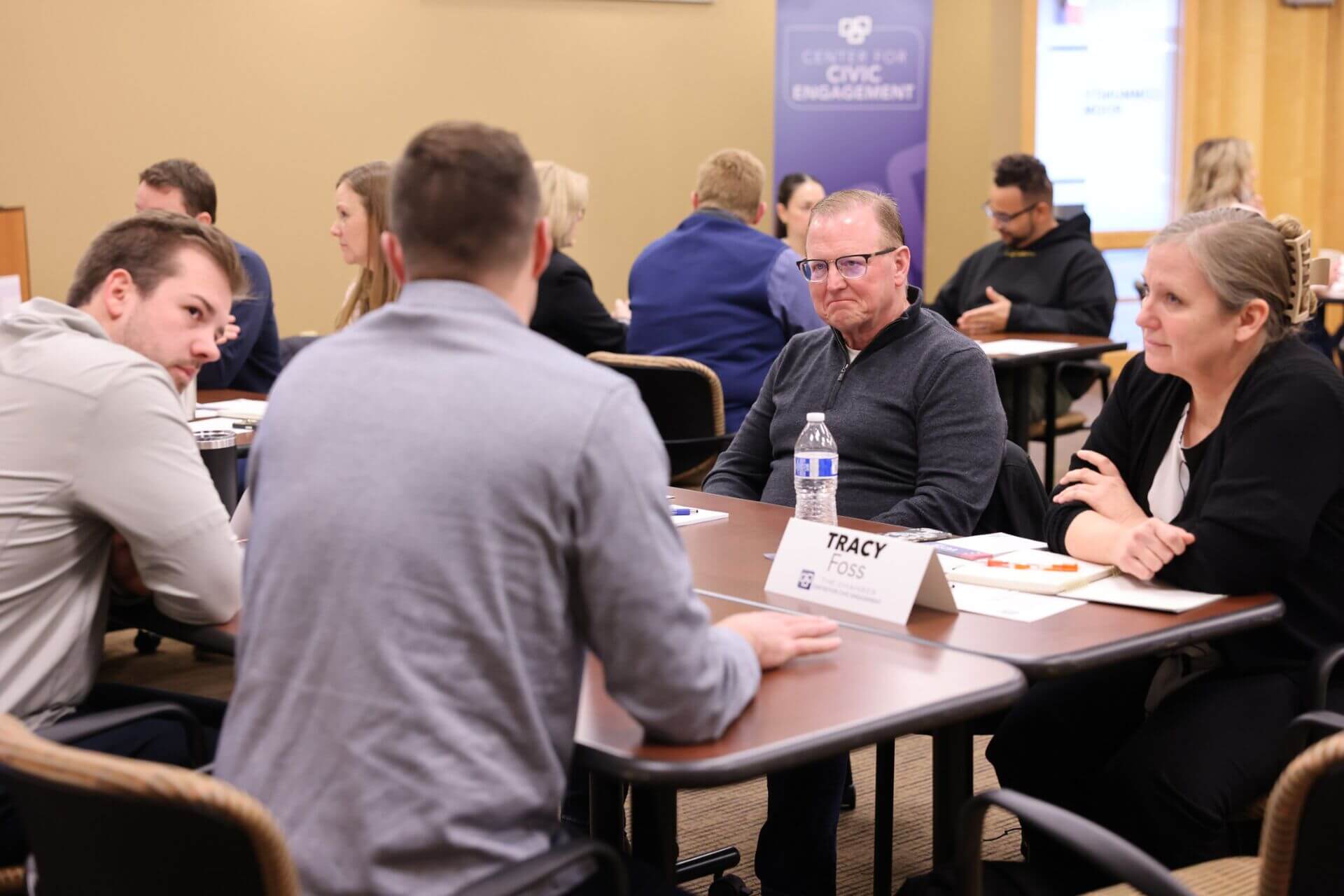 Attendees participate in small-group discussions during the Center for Civic Engagement’s Candidate Workshop 101.