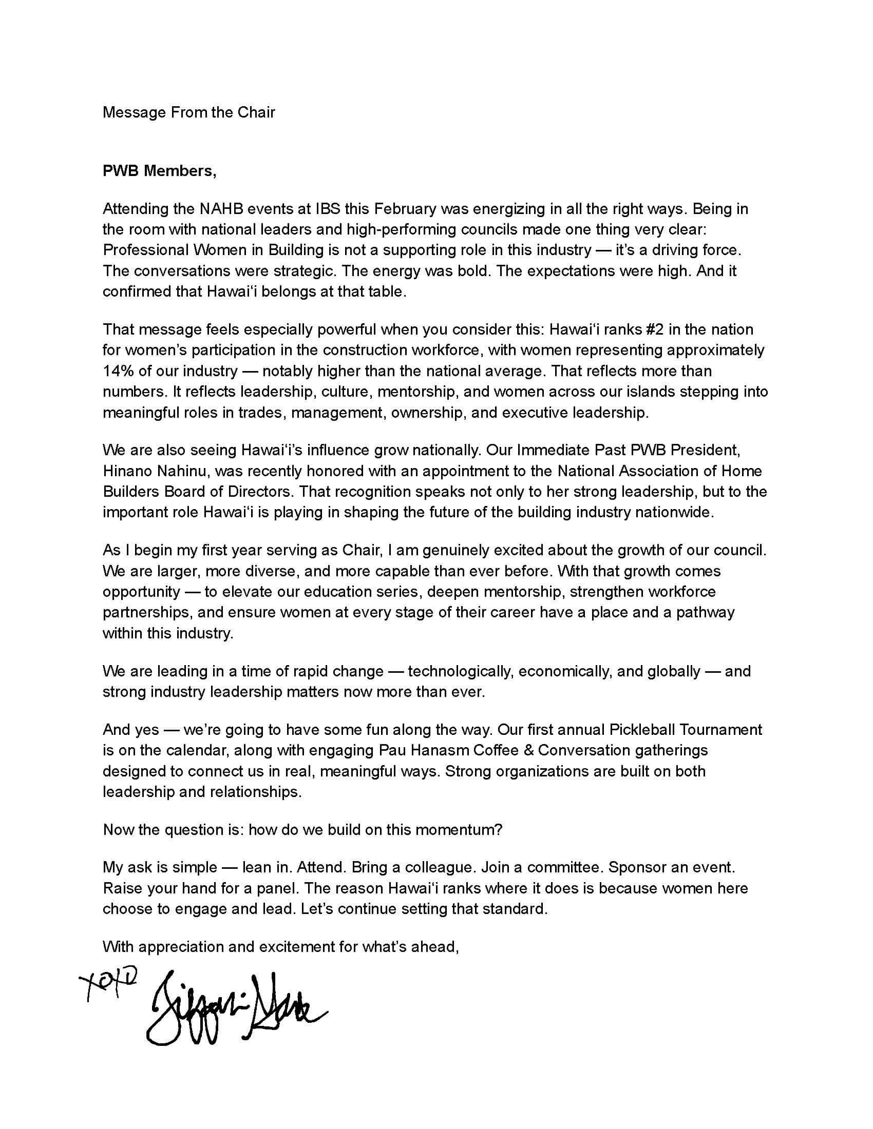 2026_Message From the Chair Tiffanie