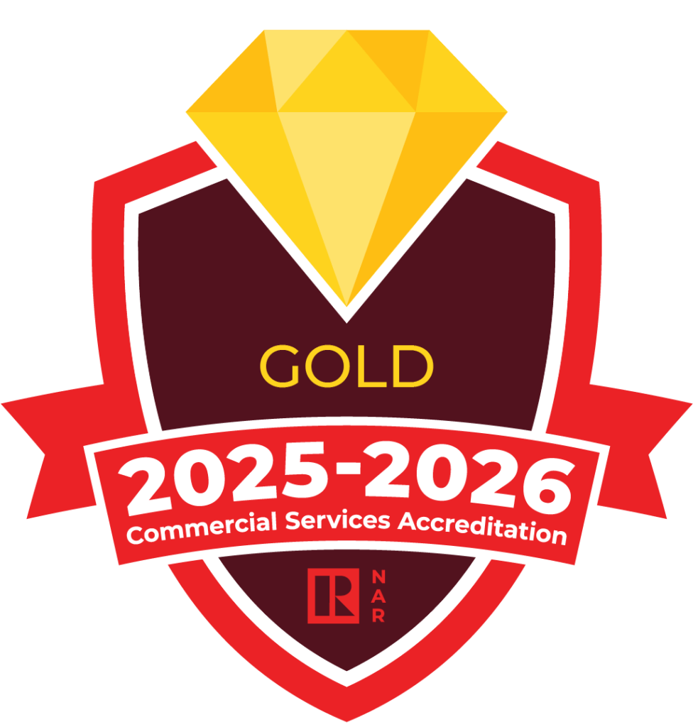 2025_NAR_CommercialAccreditation_GoldBadge gold diamond badge for NAR commercial accreditation services awarded to WeSERV for 2025-2026