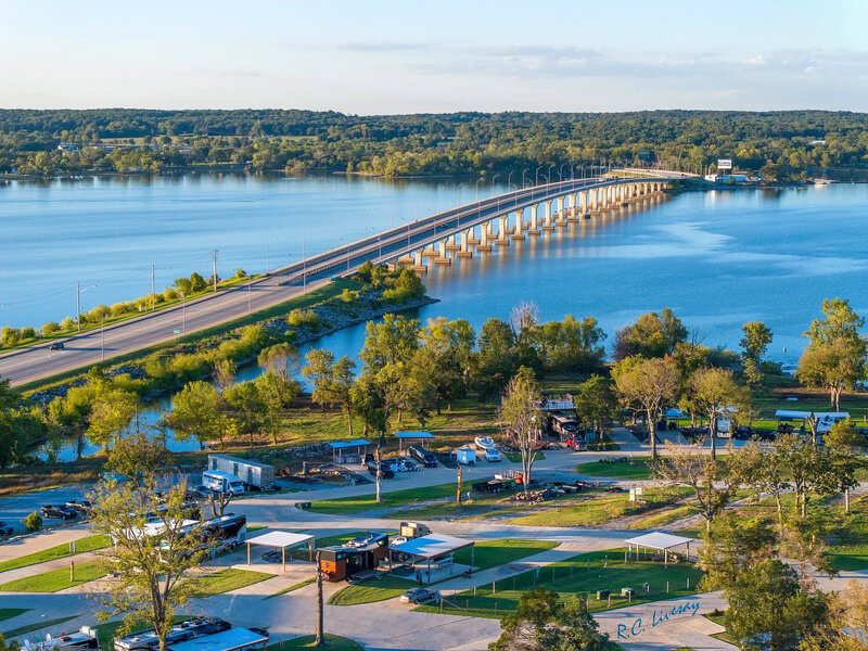 group trip aerial view bridge