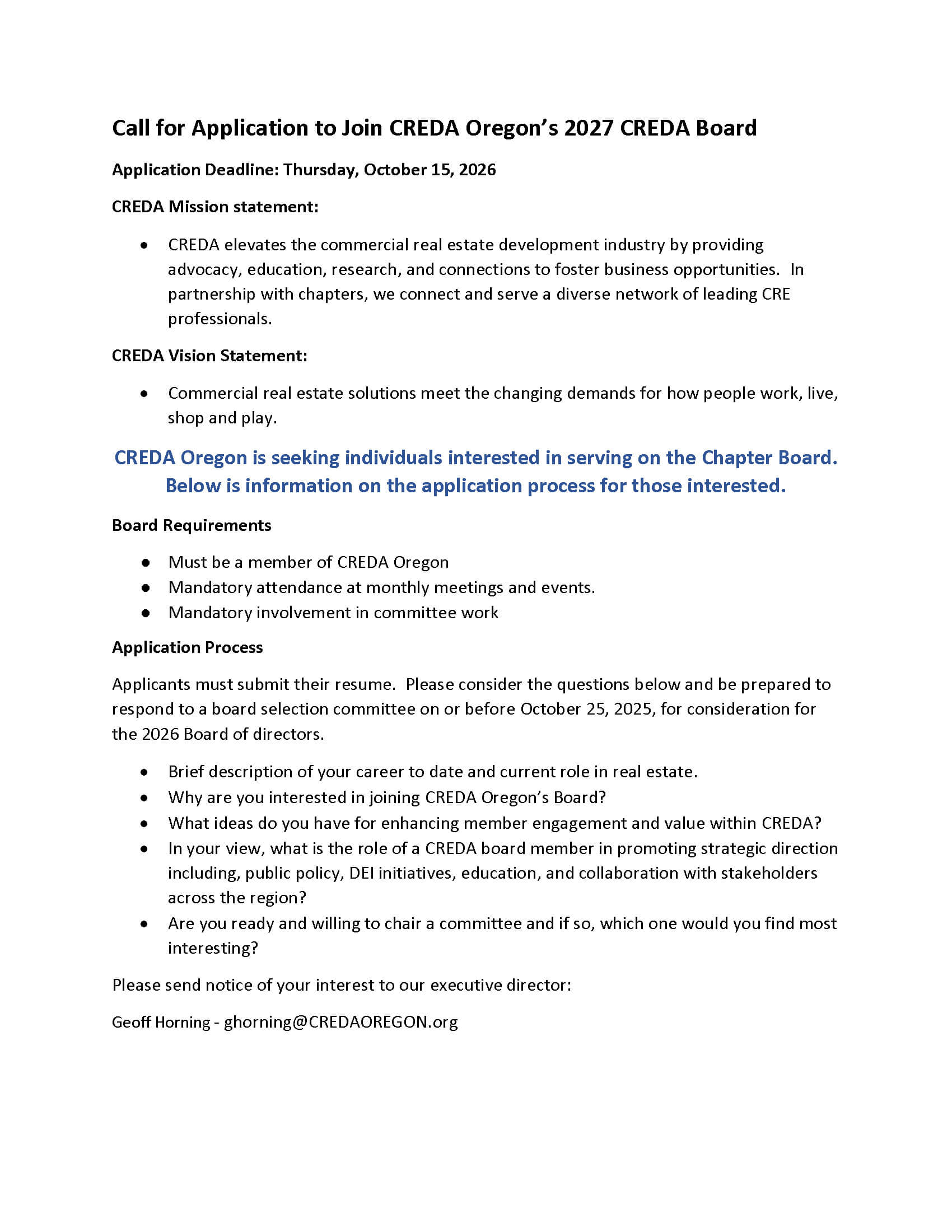 CREDA Board Outline