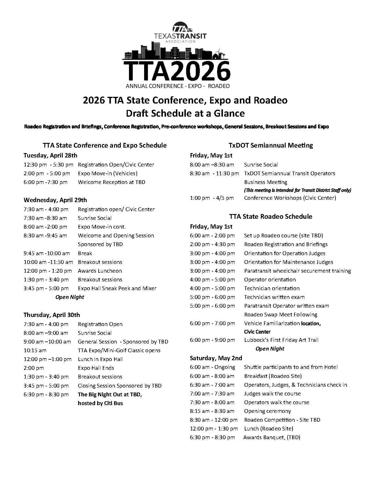 2026 Schedule at a Glance 7.24.25 Draft