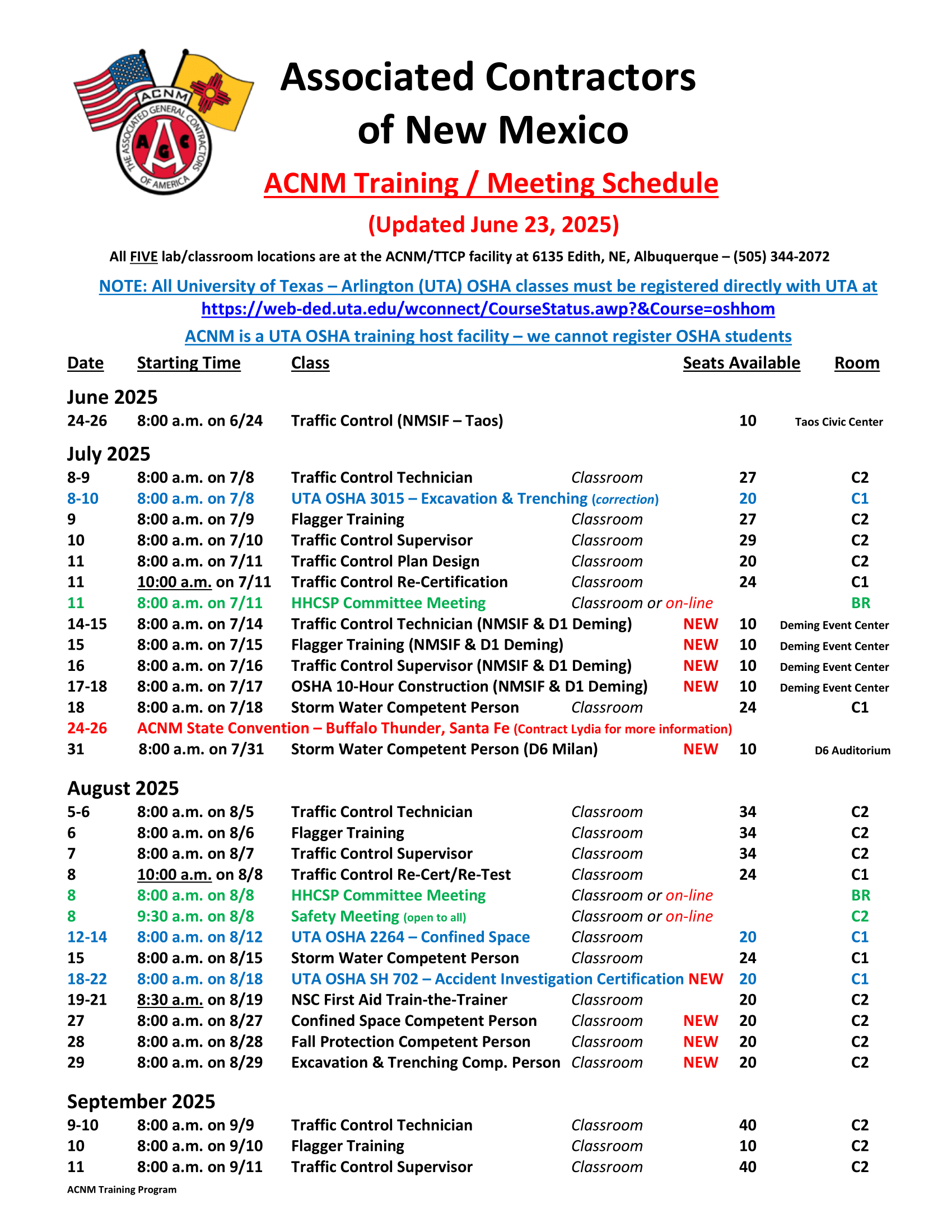 ACNM Training Meeting Schedule - 6-23-25-1