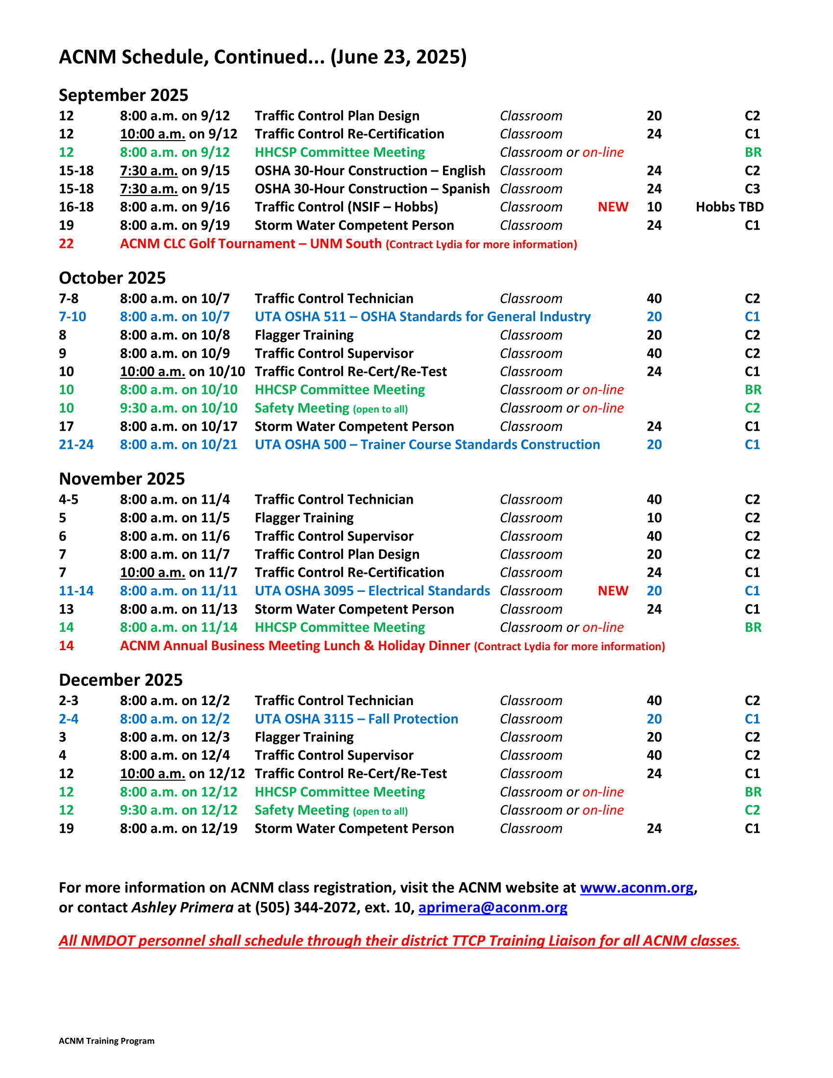 ACNM Training Meeting Schedule - 6-23-25-2