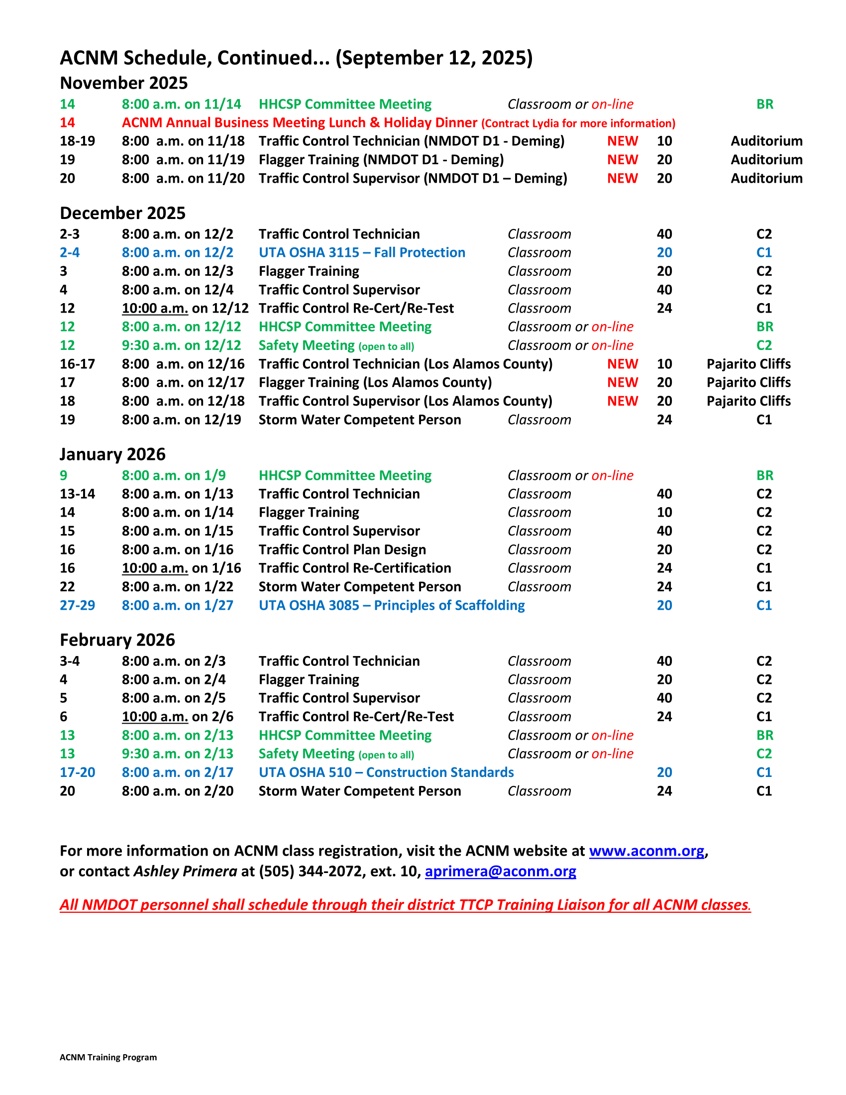 ACNM Training Meeting Schedule - 9-12-25-2