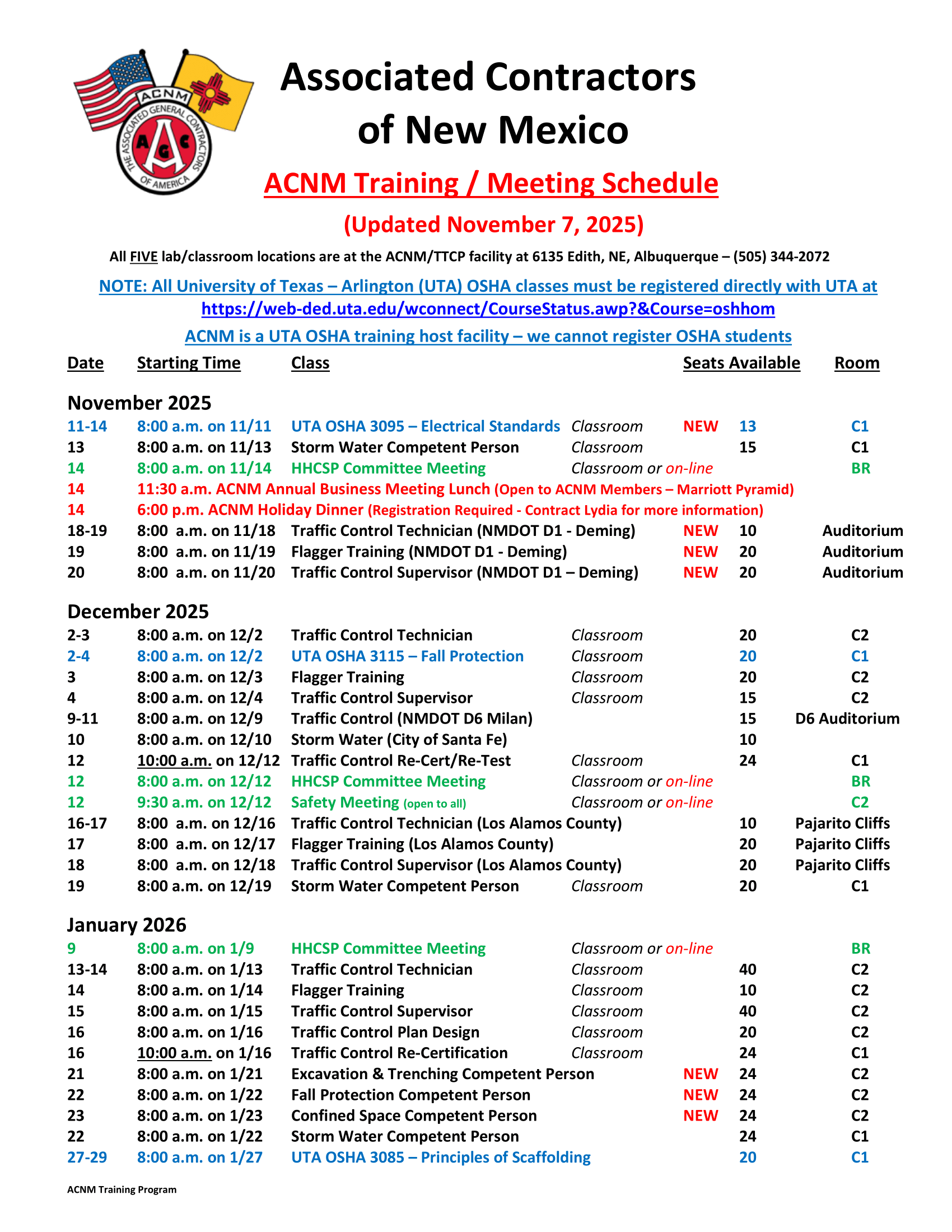 ACNM Training Meeting Schedule - 11-7-25-1