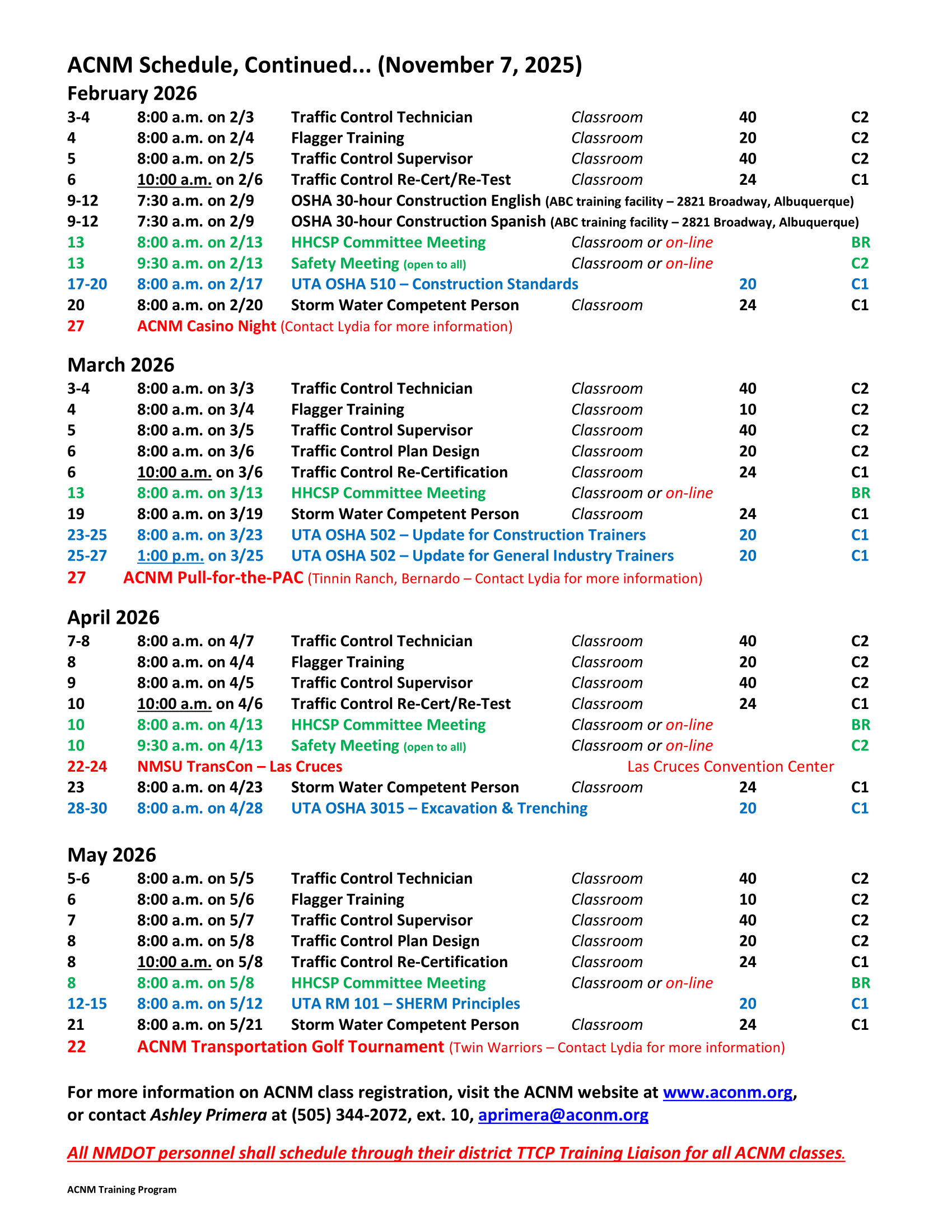 ACNM Training Meeting Schedule - 11-7-25-2