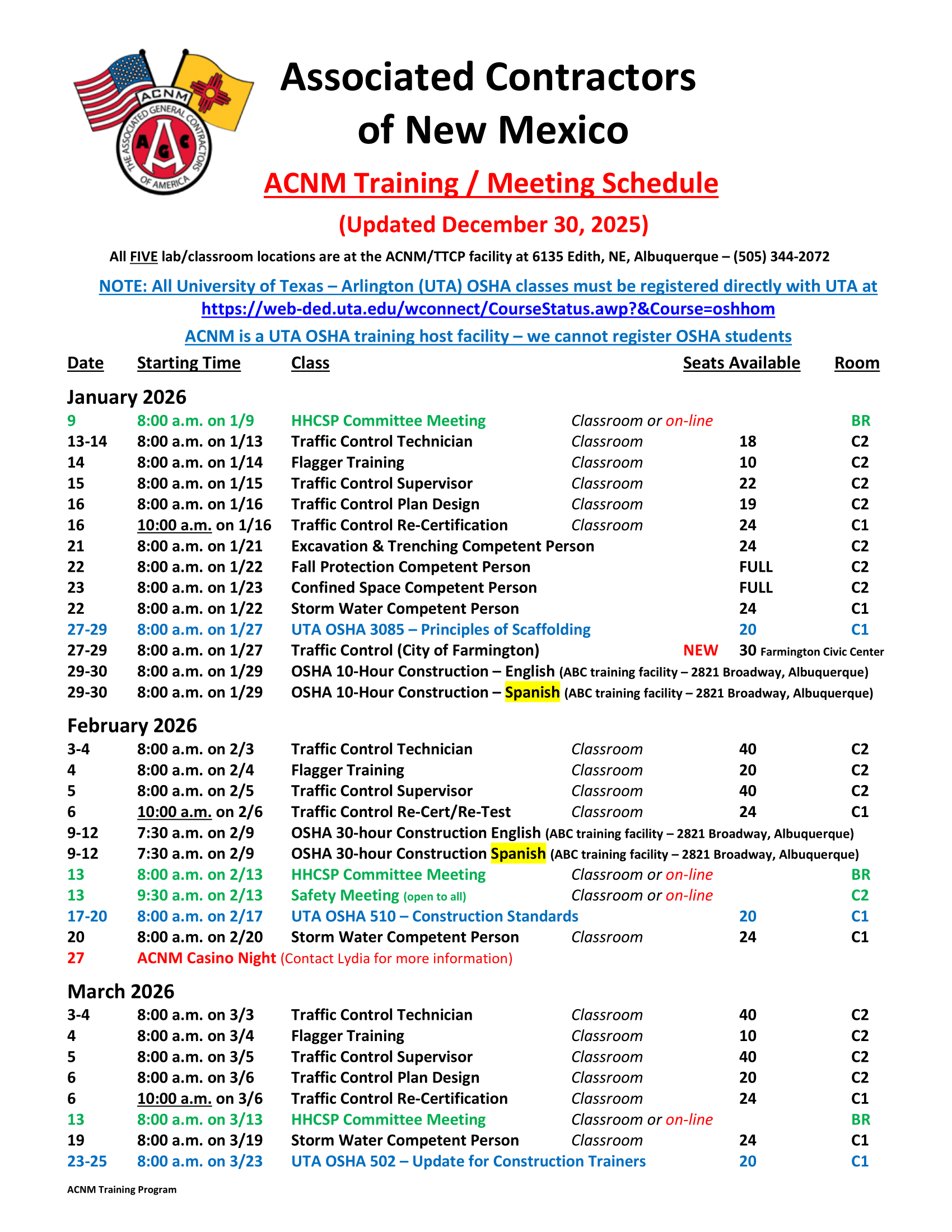 ACNM Training Meeting Schedule - 12-30-25-1