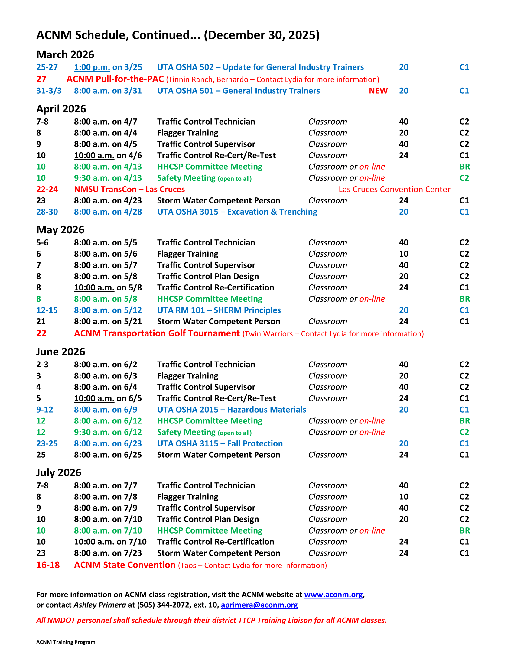 ACNM Training Meeting Schedule - 12-30-25-2
