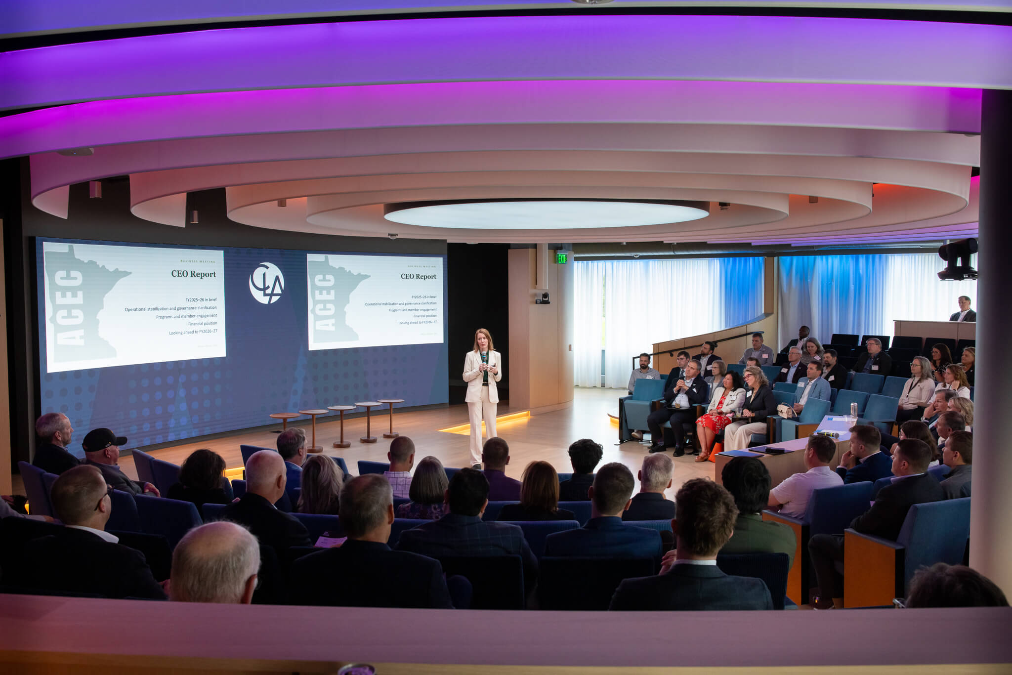 The Annual Meeting venue, showing the building's architecture and engineering