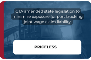 CTA amended state legislation to minimize exposure for port trucking joint wage claim liability. Priceless