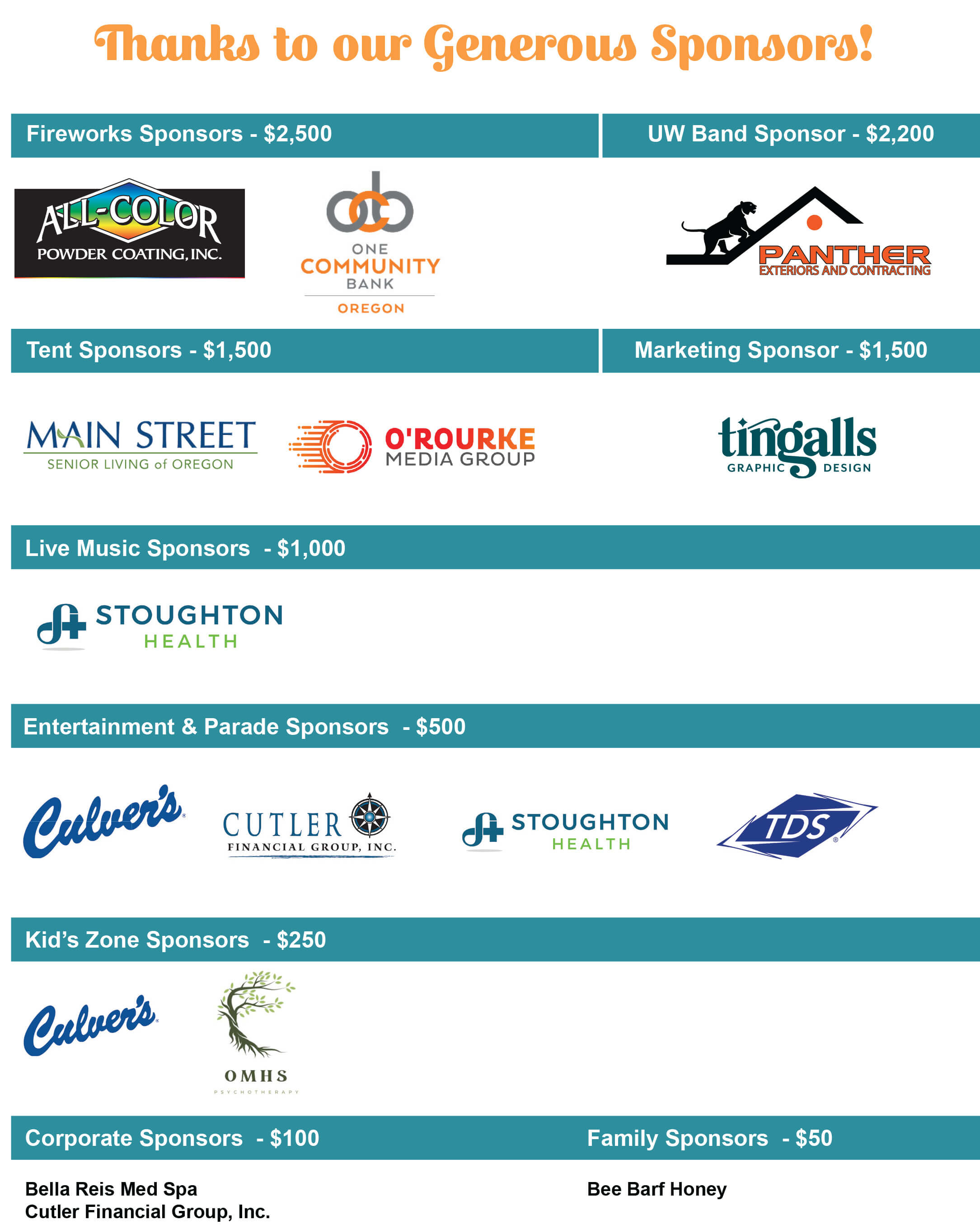 Sponsor-Levels Oregon Summer Fest SPonsors