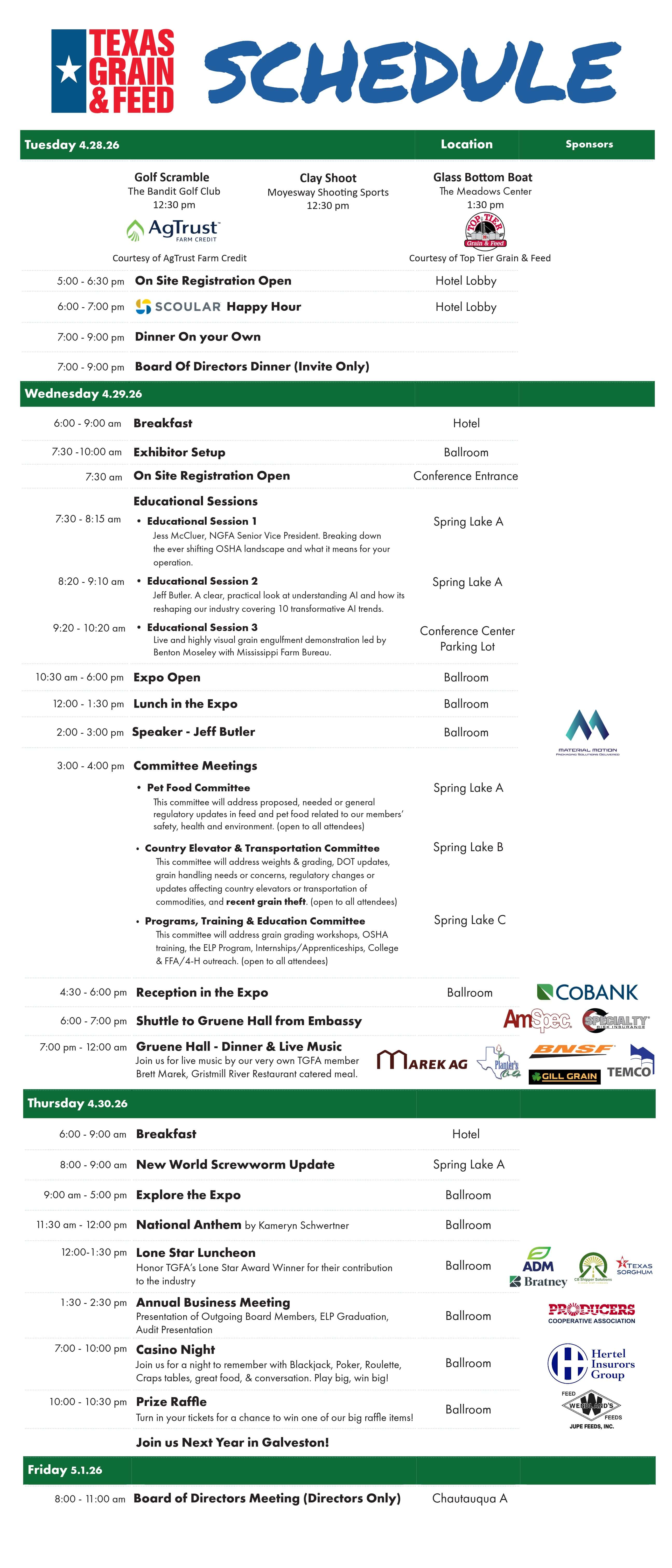 Schedule meter board 2026.