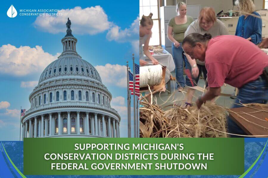 Hero image for the press release "Supporting Michigan's Conservation Districts During the Federal Government Shutdown" featuring a silhouette of the U.S. Capitol building.