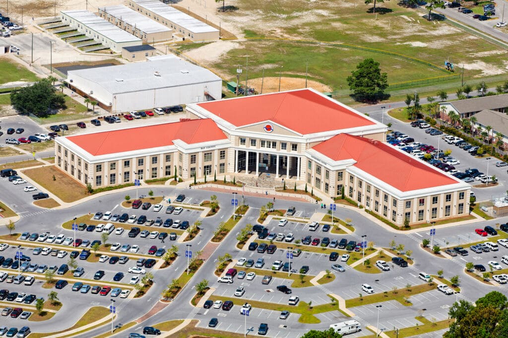 Aerial view of the Bay County Government Center in Panama City, Florida