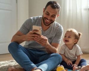 Father and young child spending time together at home