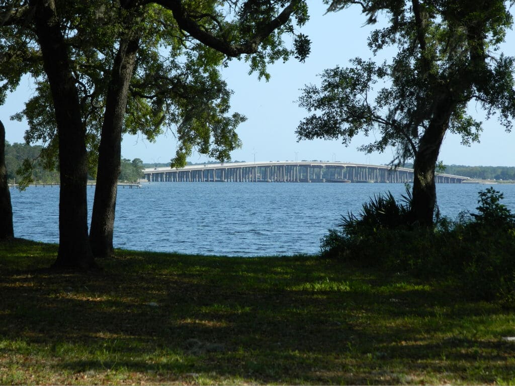 Waterfront view of a bridge across the bay in Parker, Florida