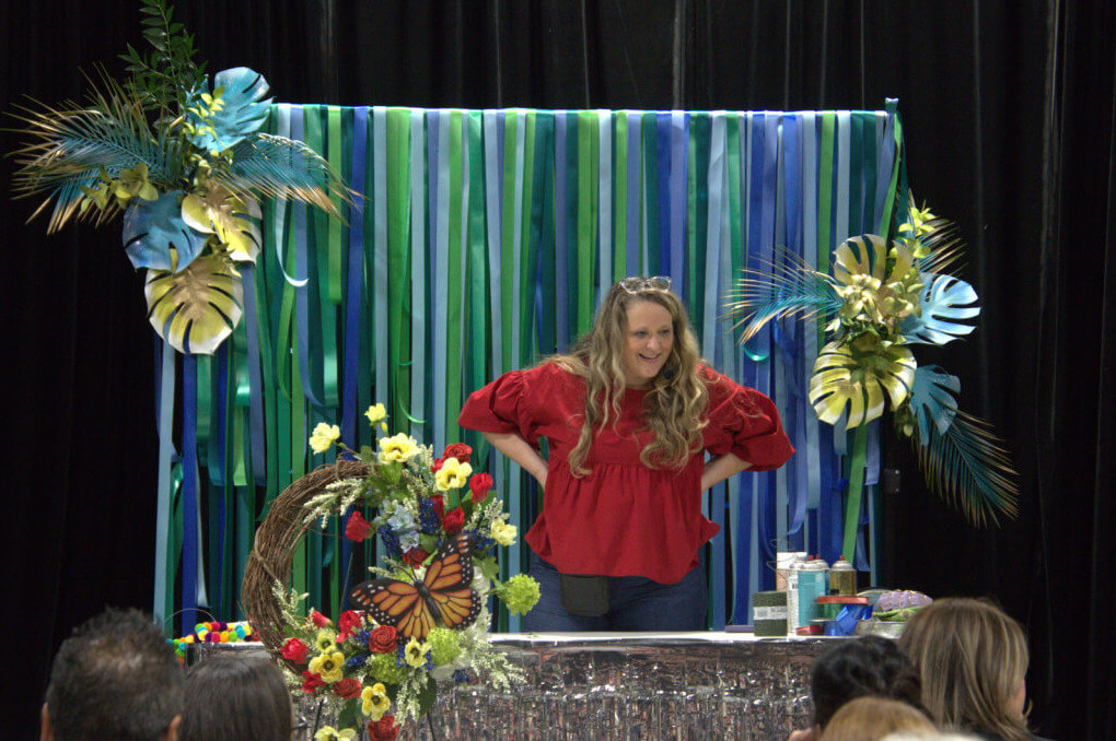 Beth O'Reilly and floral wreath