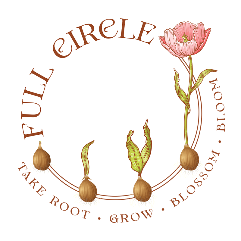 Full circle logo with bulb to bloom art