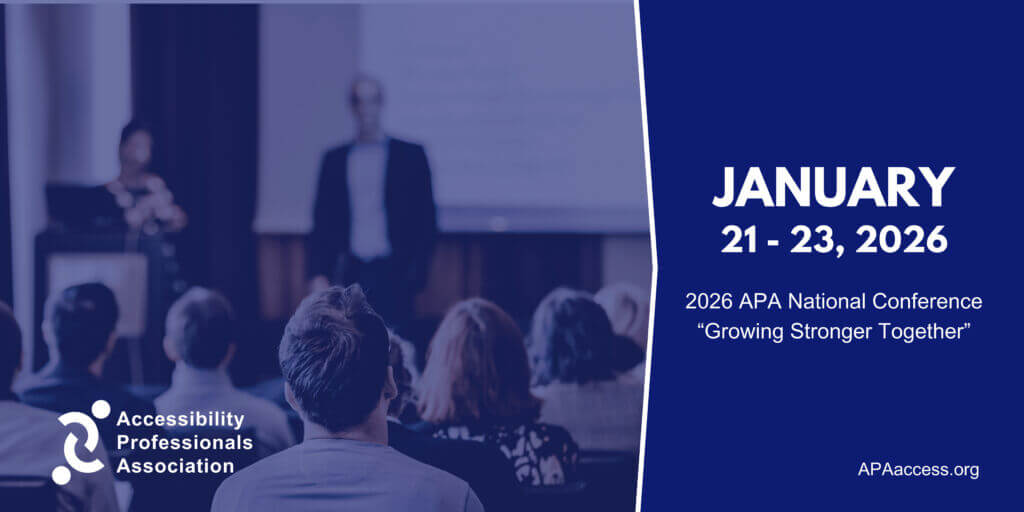 Photo showing the back of an audience with text saying January 21-23, 2026, 2026 APA National Conference, "Growing Stronger Together"