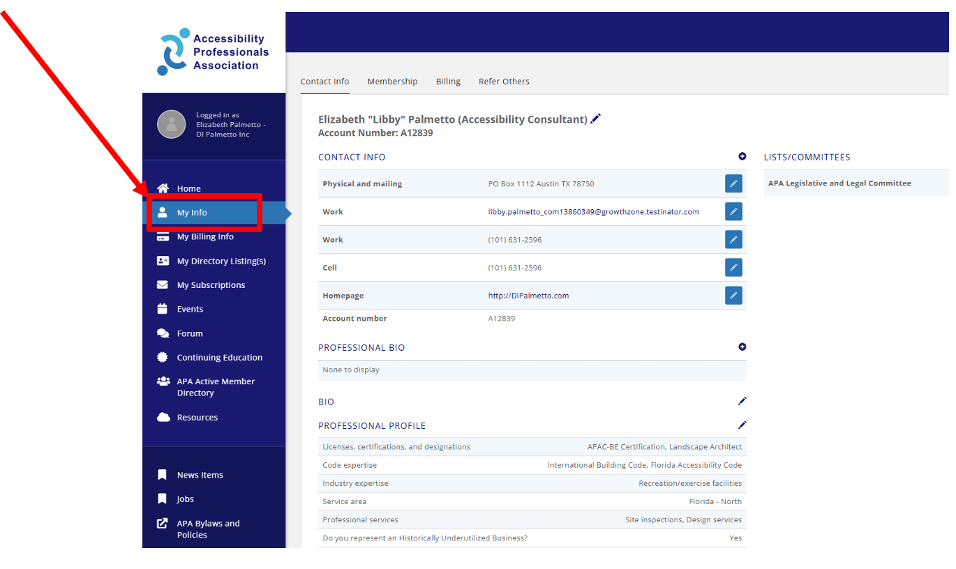 Shapshot of what will appear in the My Info Tab