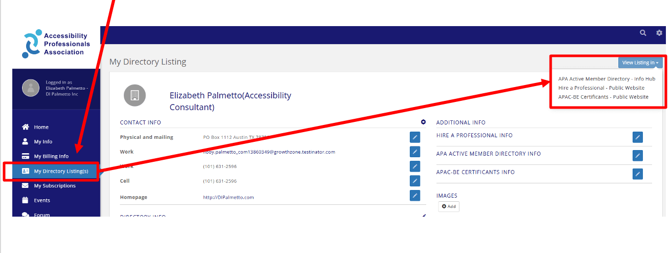 Arrows indicating where you can review your directory listing