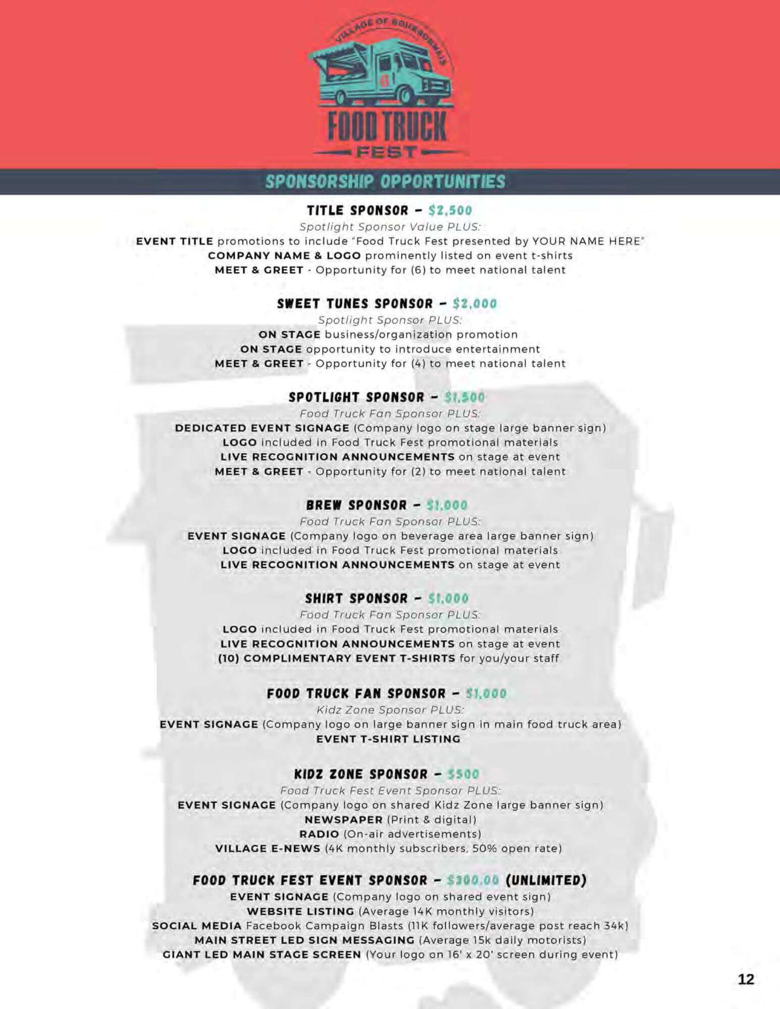 13 Village of Bourbonnais Sponsorship Guide