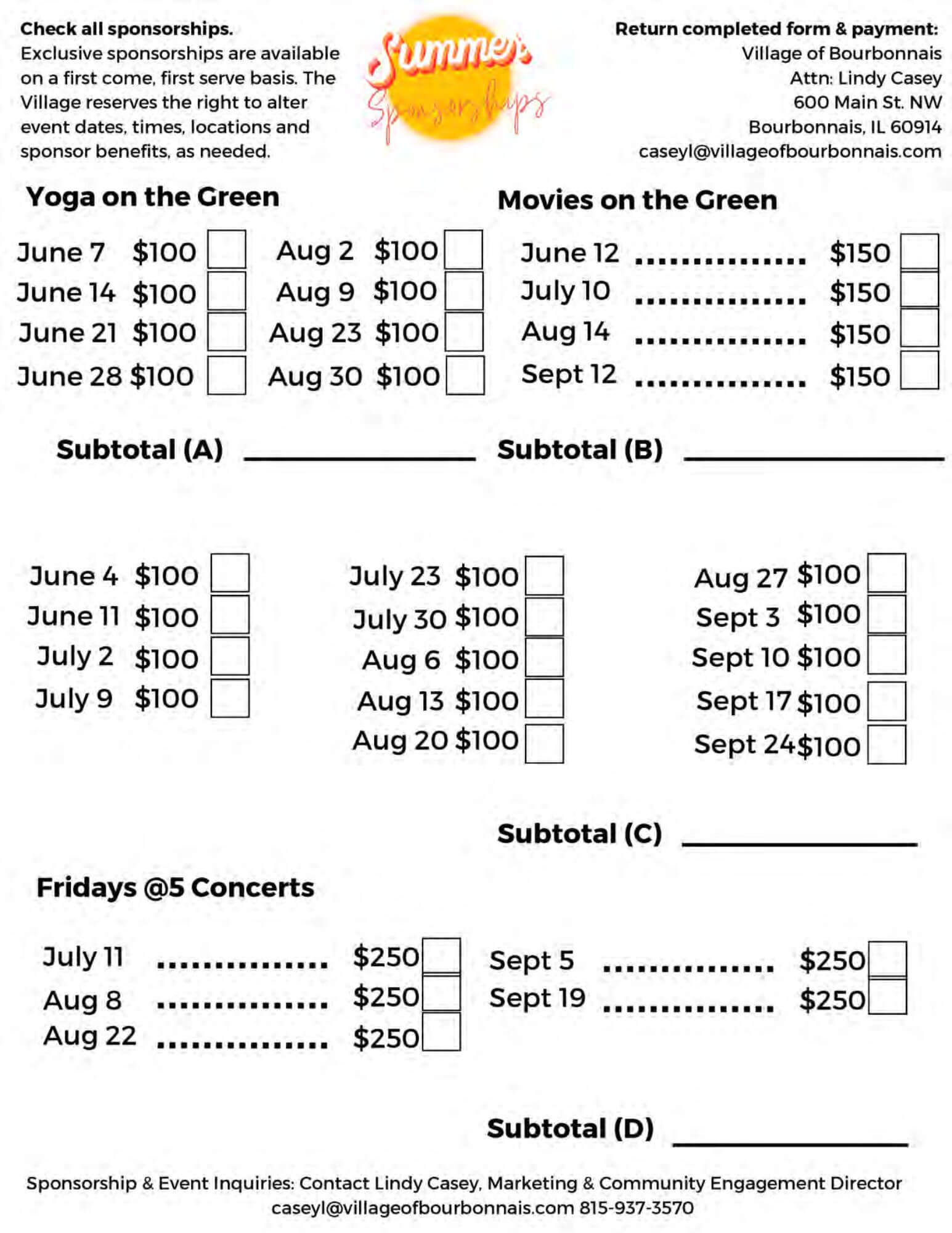 14 Village of Bourbonnais Sponsorship Guide