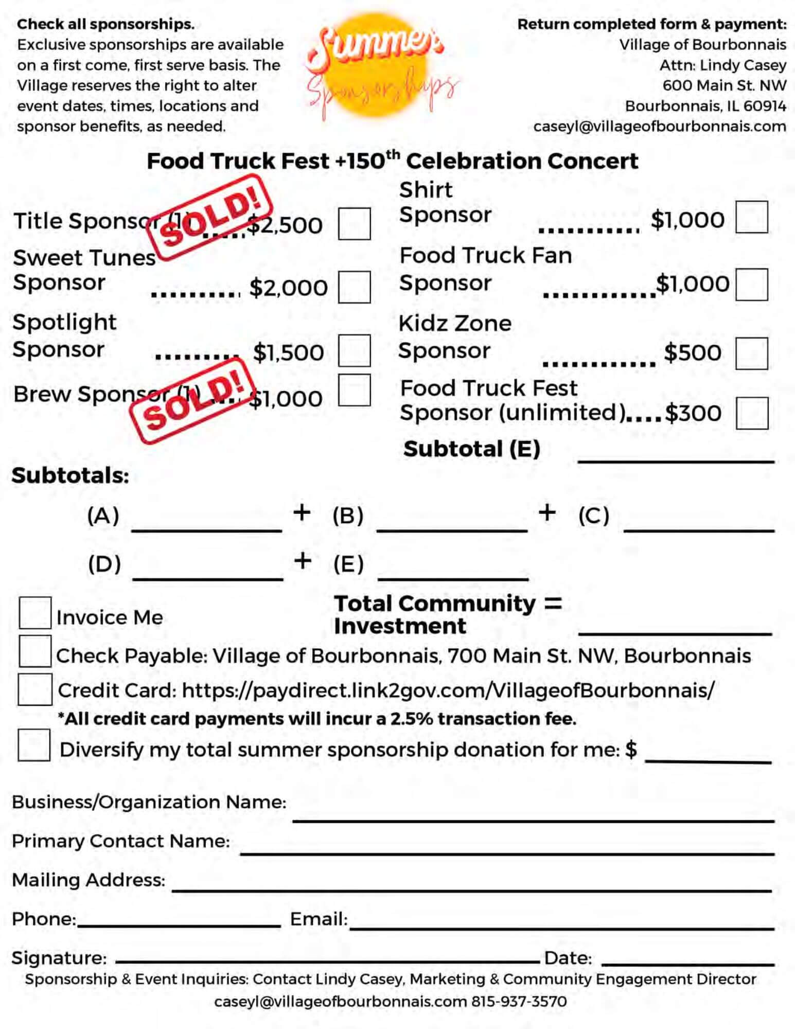 15 Village of Bourbonnais Sponsorship Guide
