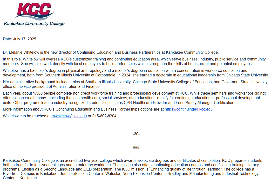 Announcement of director at KCC