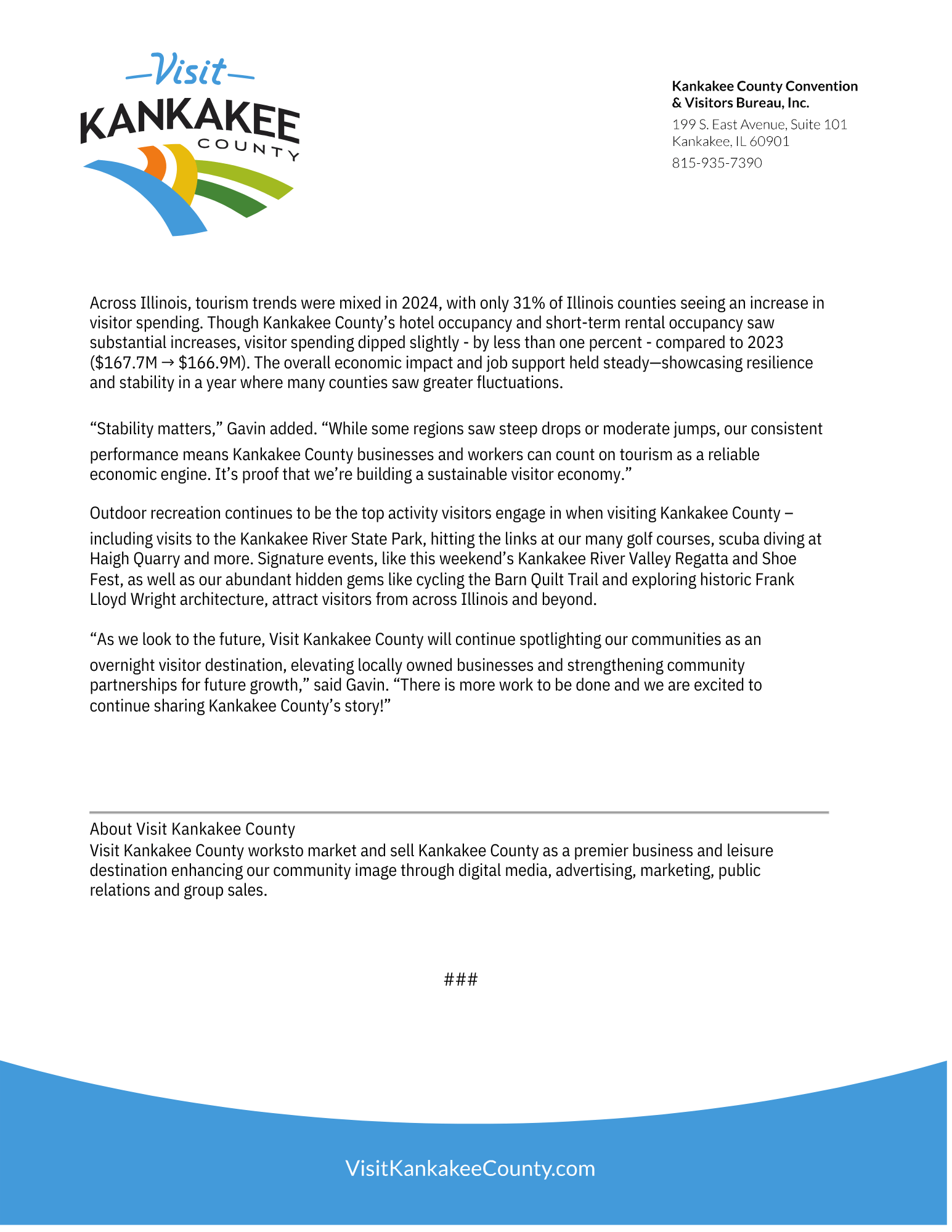 highlighting the economic impact of tourism in Kankakee County during calendar year 2024.