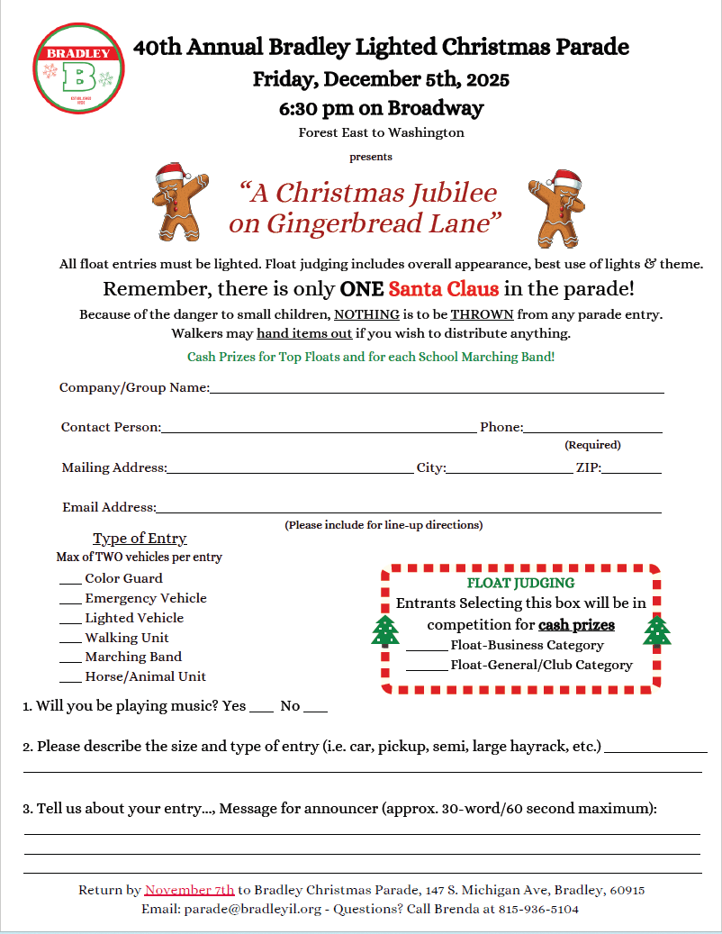 Parade form 2 Village of Bradley - Parade form