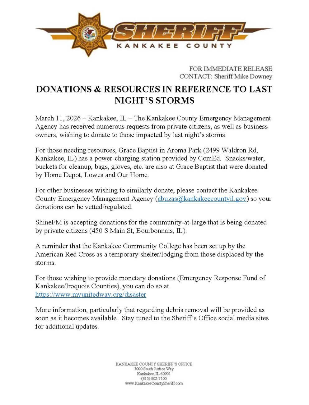 Sheriff Press Release