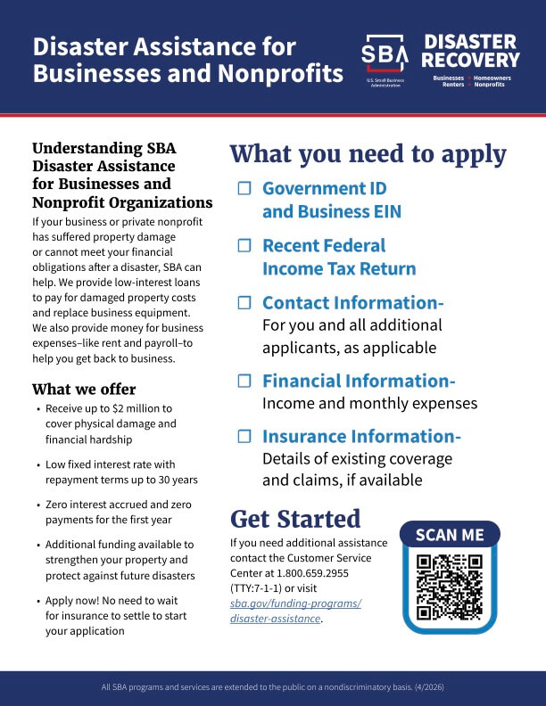 Disaster Assistance for Businesses and Nonprofits Flyer- Approved 04.10.26